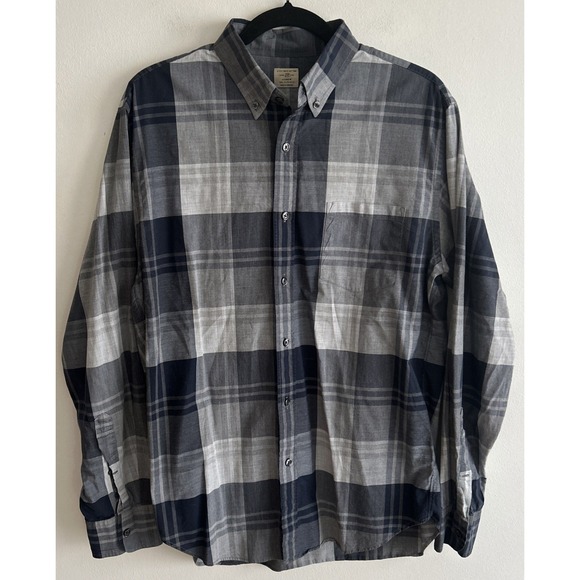 J. Crew 2 Ply Cotton Button Down Long Sleeve Plaid Shirt Gray Blue Size Medium - Picture 1 of 8